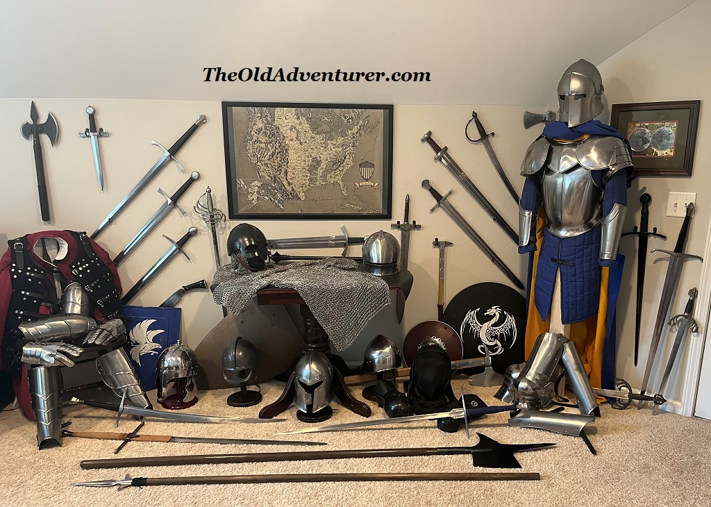 Wall of medieval swords, weapons, and armor